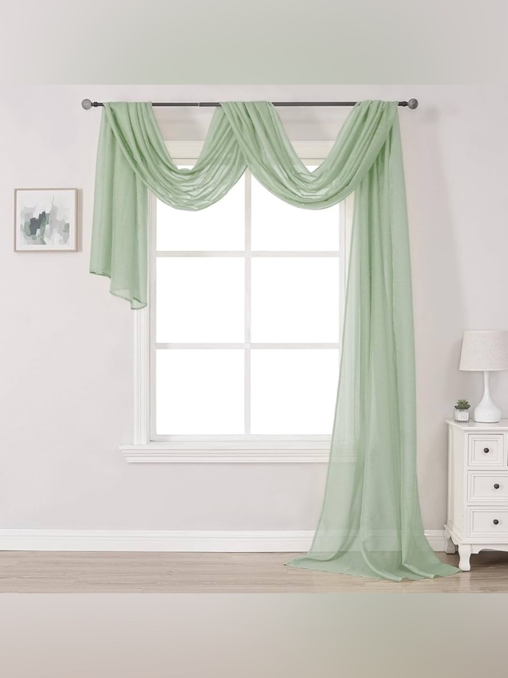 DONREN Sage Green SemiSheer Window Valance